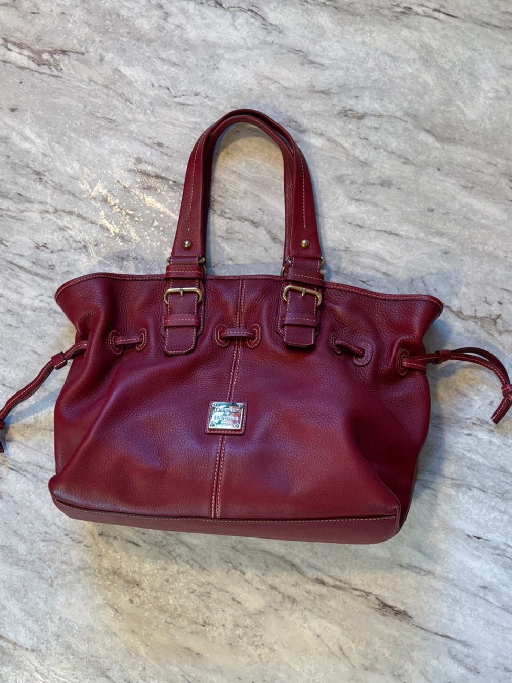 STUNNING! Dooney & Bourke Crimson Burgundy Red Pebbled Leather Shoulder Bag